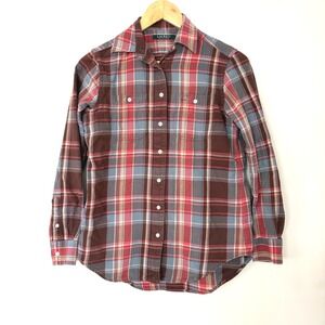 Lauren Ralph Lauren Plaid Western Button Up Shirt Womens XS Red Blue Brown